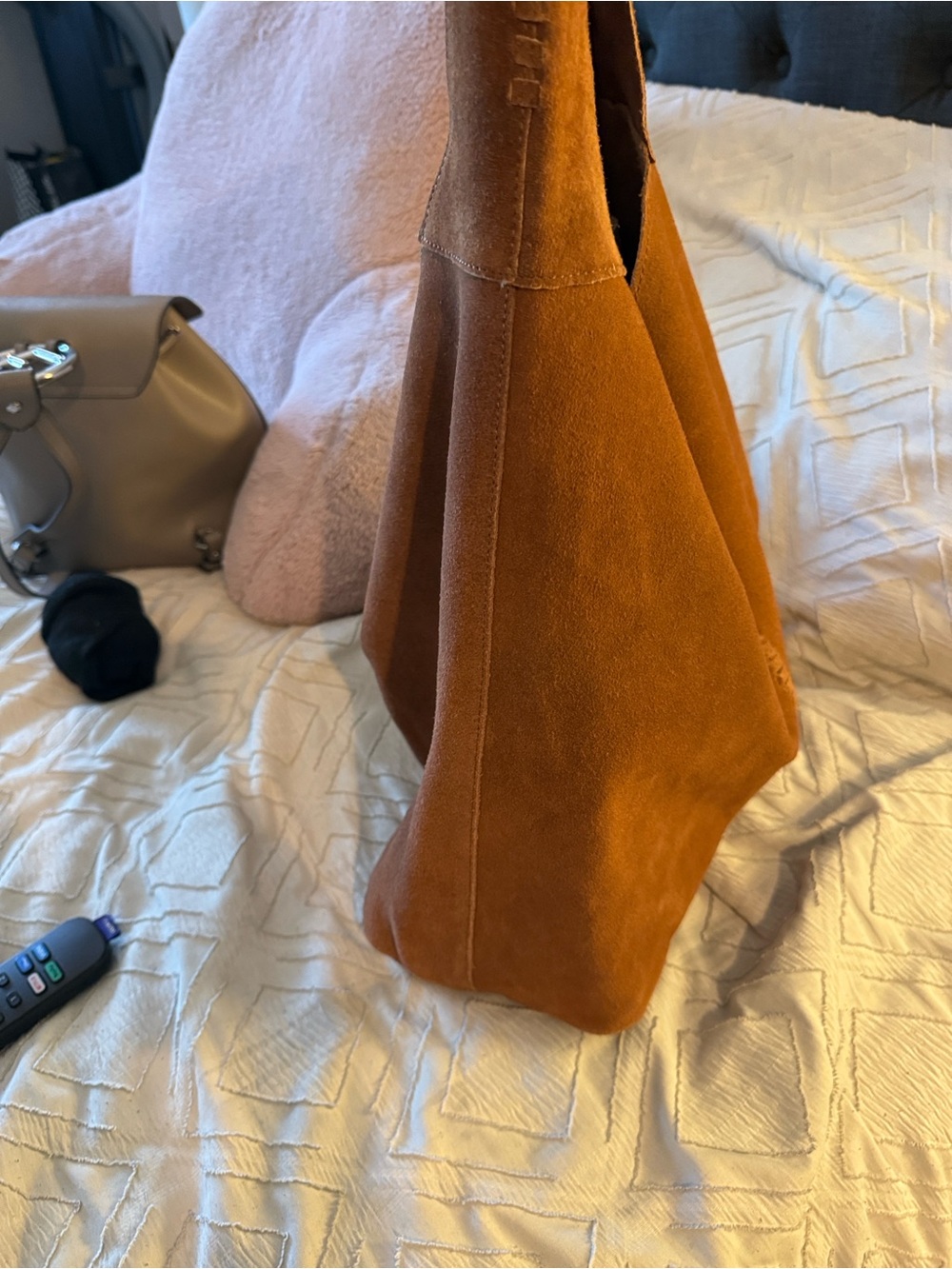 Suede Shoulder Hobo Bag - Cognac Brown - Picture 3 of 6